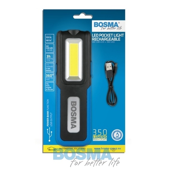 Svítilna dílenská ruční 3,7V /5W COB LED + 3W LED s magnetem a funkcí powerbanky