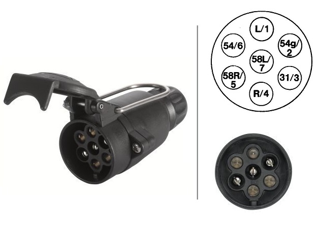 Zásuvka elektrická 12V/7pin 16A DIN/ISO 1724  - plast, šroubovaný kontakt