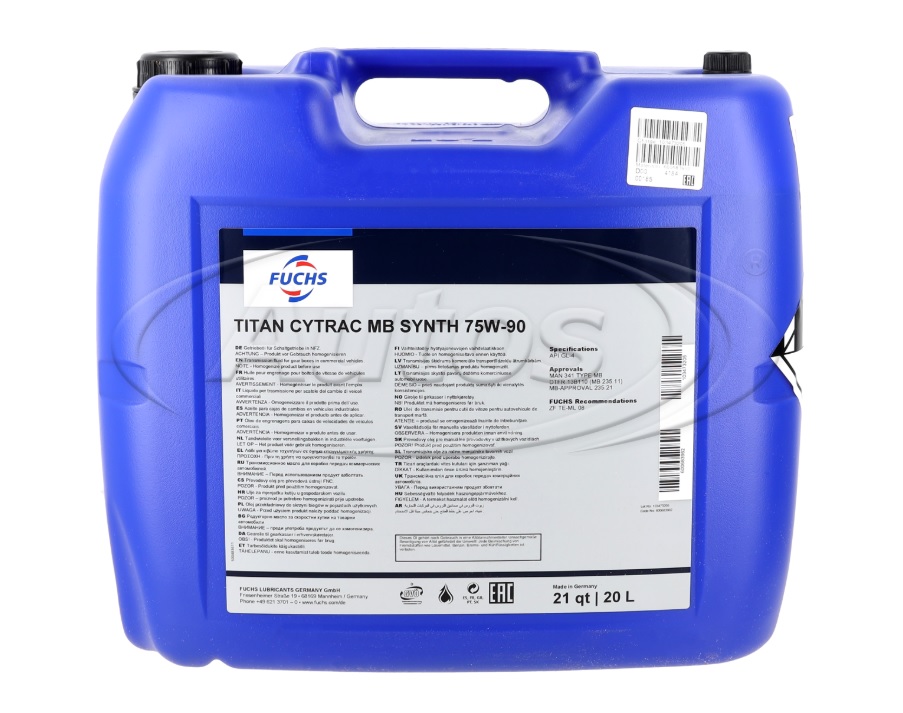 Olej převodový FUCHS TITAN CYTRAC MB SYNTH SAE 75W-90 syntetický, 20 l