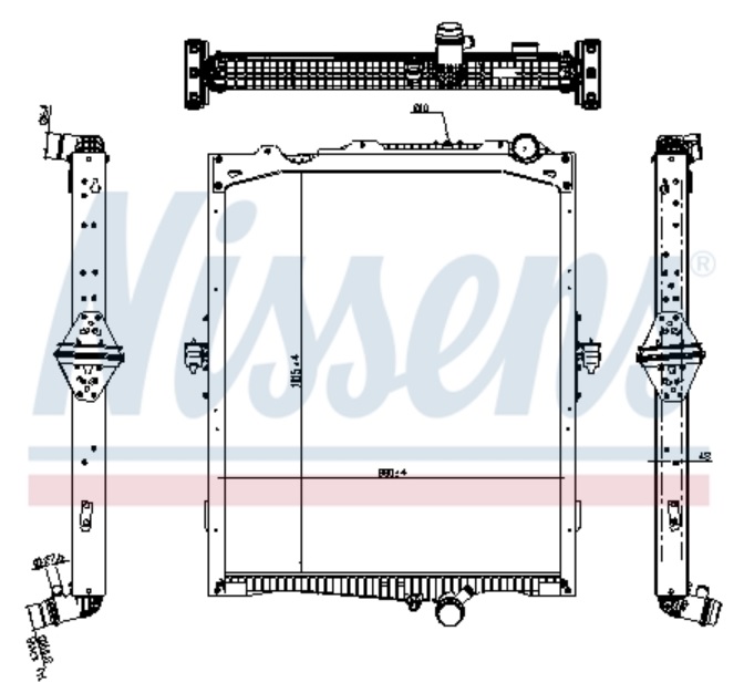 Chladič vody 1015x887x52 s rámem RVI C, K, T, VOLVO FH, FH II, FH16, FH16 II D13A400-DTI1 