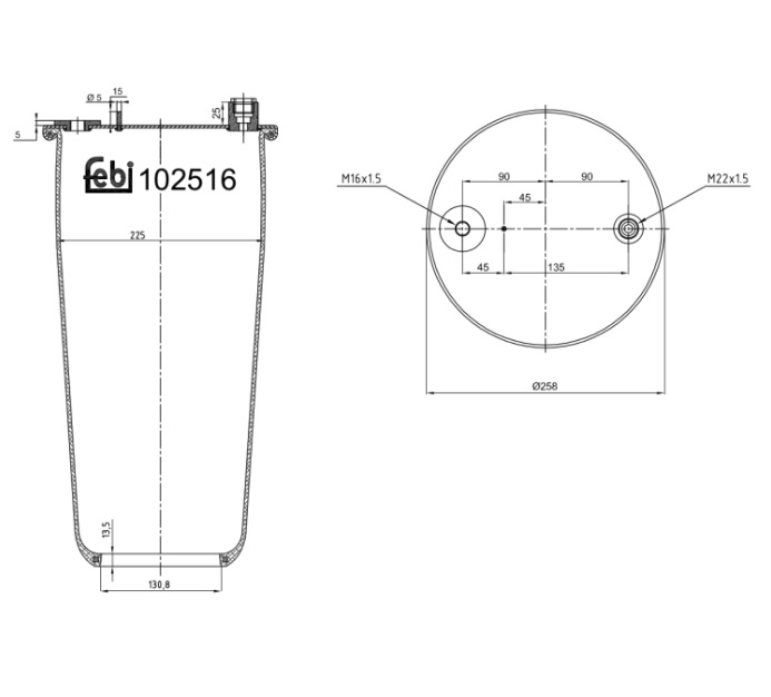 Vlnovec pérování bez zvonu ZN P MERCEDES Actros MP4/MP5, Antos od 2012, Arocs od 2013