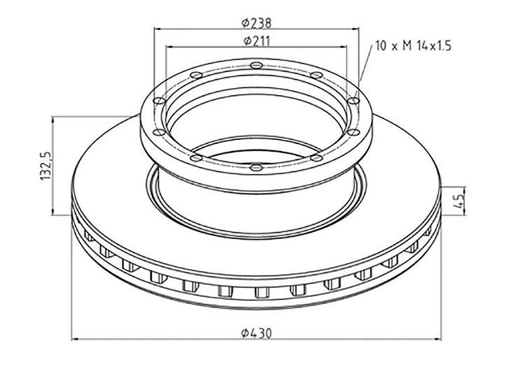 Kotouč brzdový 430x45x132,5 PN/ZN MERCEDES Actros, Axor,Intouro,Atego,Citaro,IRISBUS  