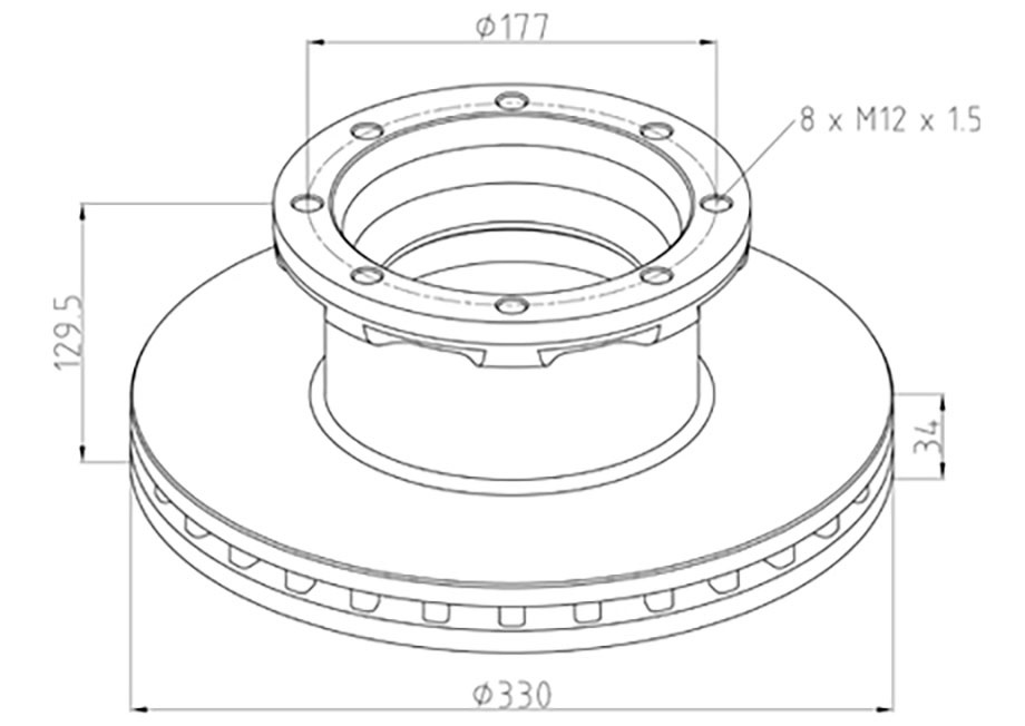 Kotouč brzdový 330x34x129,5 ZN MAN L2000/LE, M2000M, MERCEDES Atego