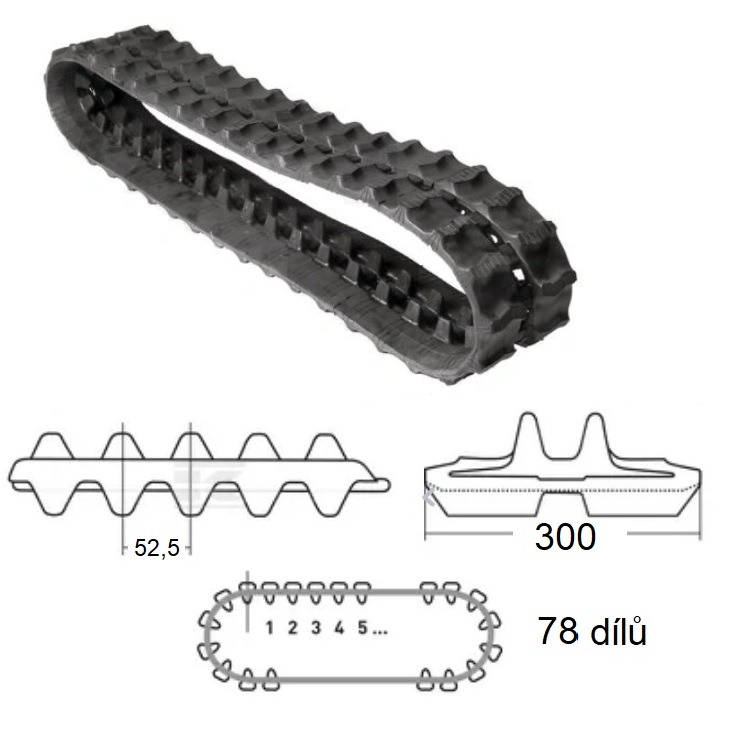 Pás gumový  CASE CX28 CAT 30,2.5, IHI 25V/NX, JCB 8026, KOBELCO, NEUSON, TAKEUCHI
