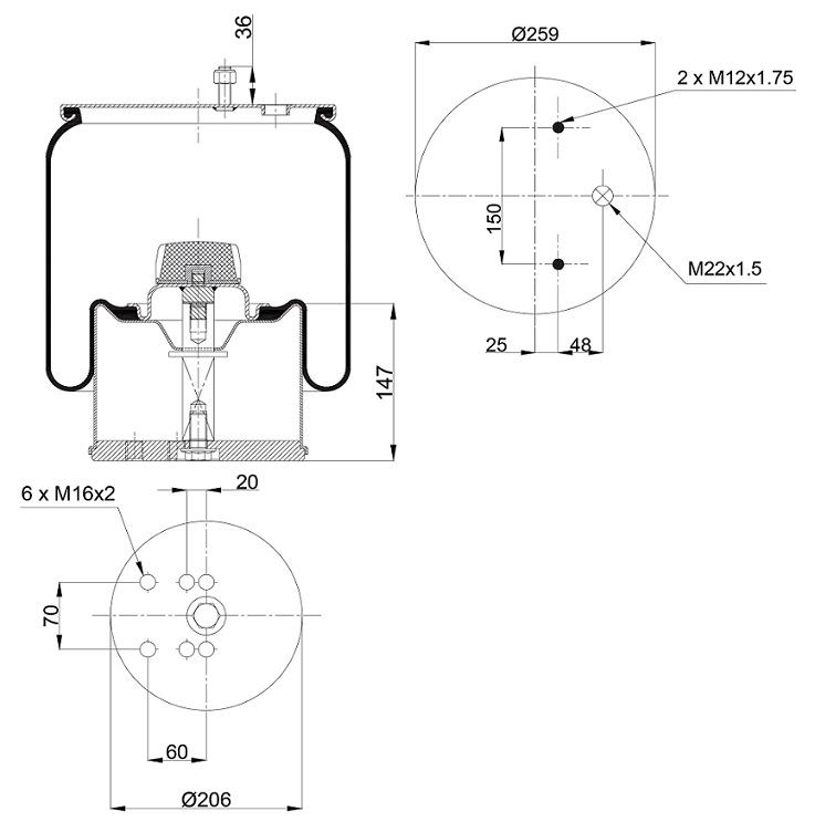 Vlnovec pérování LFB 2183929 M železný zvon, BPW typ 30K