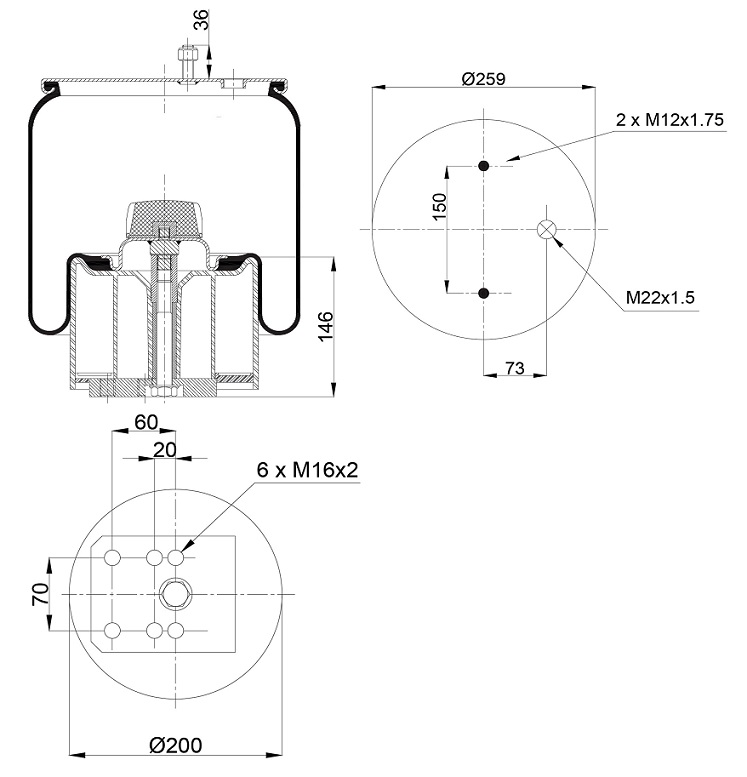 Vlnovec pérování kompletní - plastový zvon BPW typ 30K, 940MB