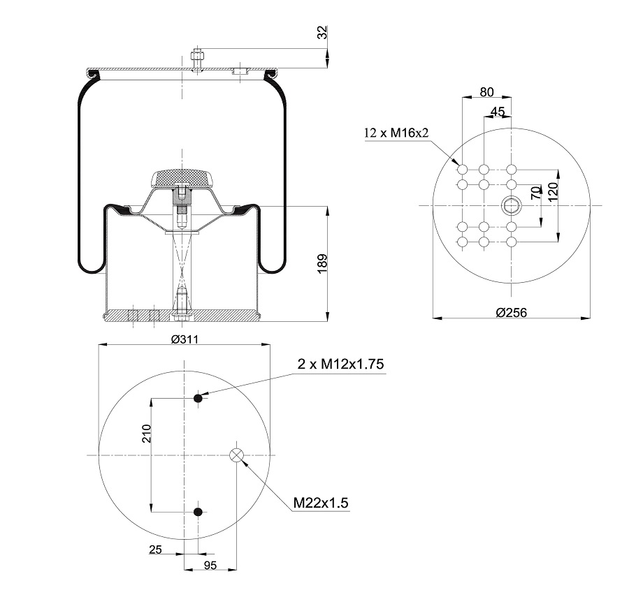 Vlnovec pérování LFB 2177029 M železný zvon, BPW typ 36, MERCEDES 881