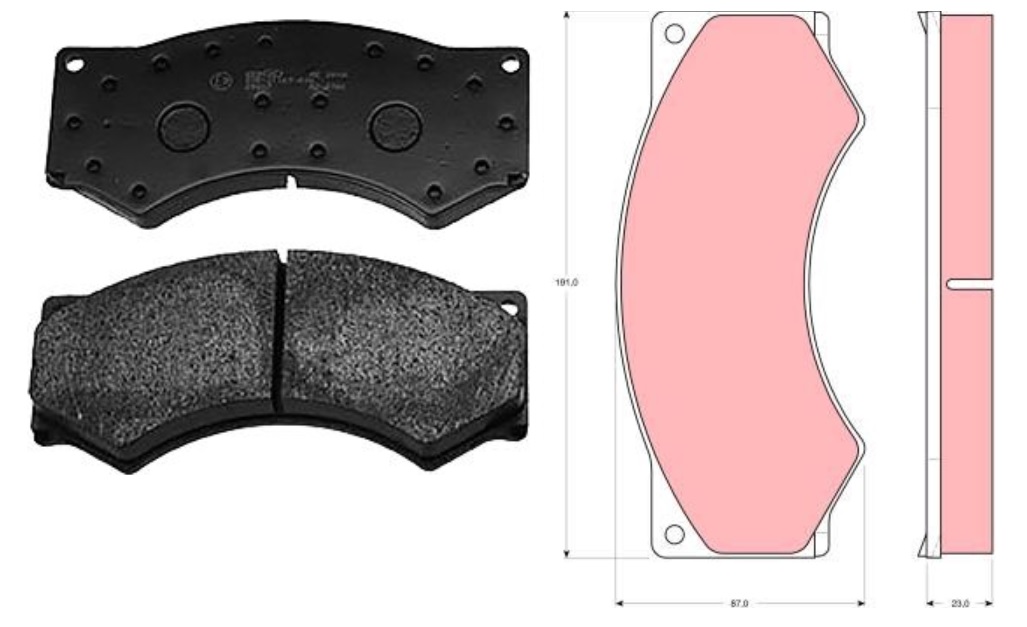Deska brzdová 29017 Trw 191x87x23 bez zástavbové sady IVECO Zeta, DAF 45/55, AVIA D-Line