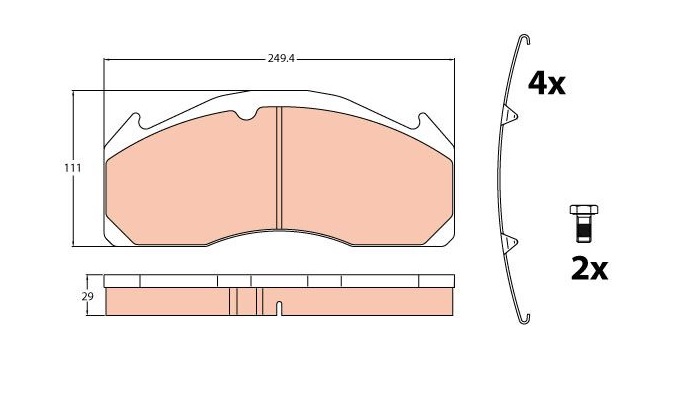 Deska brzdová Trw 249,5x111,2x29,2 MERITOR D-DUCO VOLVO FH-12/FH 16/FM9/ROR-LM