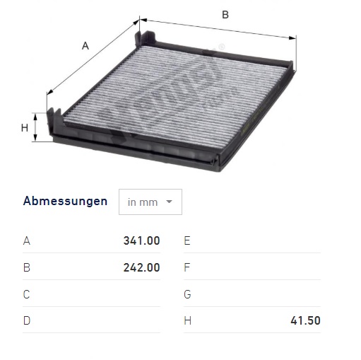 Filtr vzduchu kabiny s aktivním uhlím DAF XF106 MX-13 303 Euro 6 od 10.2012