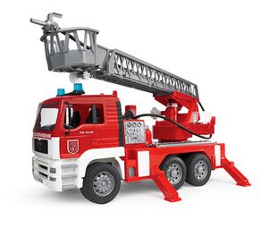 Model hasičského vozidla MAN s výsuvným žebříkem, sklopnou kabinou, měřítko 1:16