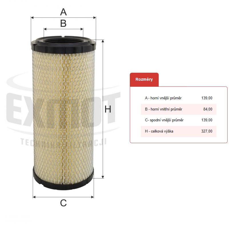 Filtr vzduchu JCB 2CX, 50Z-2 51-R2 56Z-2 60C-2 67C-1, CASE// DEUTZ-FAHR// KOMATSU