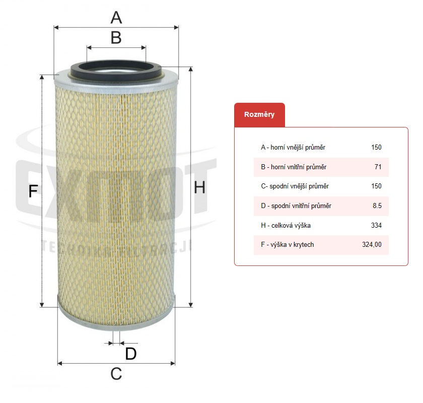 Filtr vzduchu WPO-013 CASE, CLASS, DEUTZ, FAUN, FENDT, HARVESTER, IVECO Daily, JOHN DEERE