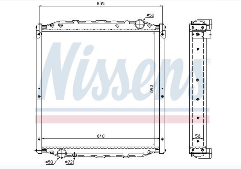 Chladič vody 590x610x58 s rámem MAN L2000, M2000, M2000L