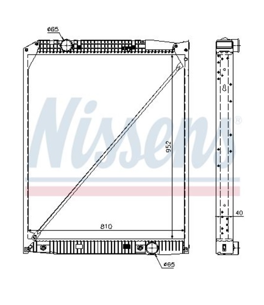 Chladič vody 952x808x40 s rámem MERCEDES Actros MP1 do 2002, Actros MP4