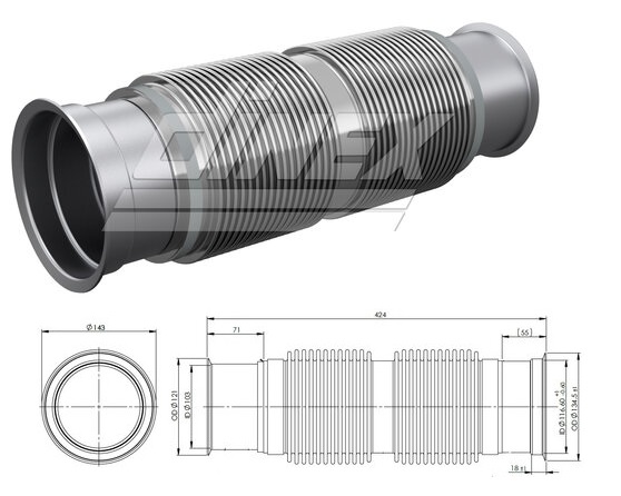 Trubka výfuku přední s pružným dílem pr.143x424 DAF XF Euro 6