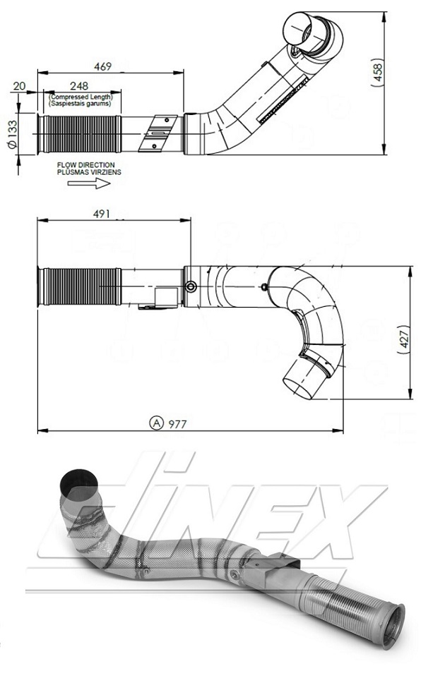 Trubka výfuku s pružným dílem s tepelným obalem 977mm IVECO Stralis Euro 6