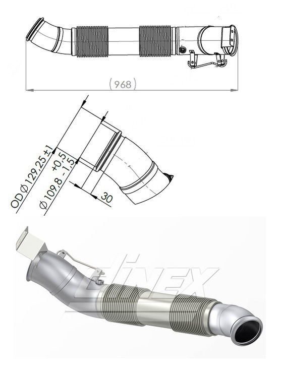 Trubka výfuku s pružným dílem 1030mm SCANIA L,P,G,R,S Euro 6