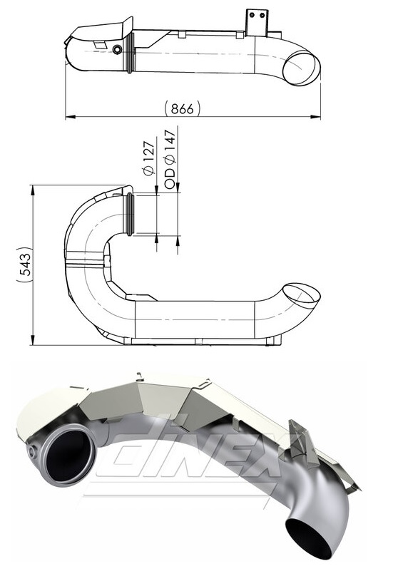 Trubka výfuku koncová 866mm VOLVO FH4, FM4 Euro 6 od 2012