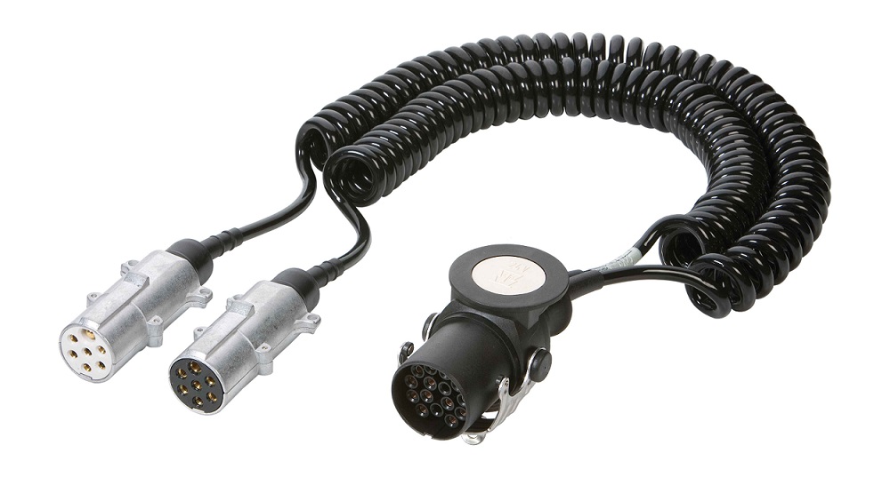 Kabel propojovací 15pin 24V /2x7pin 24V spirálový, zástrčka plast/kov 7,5m
