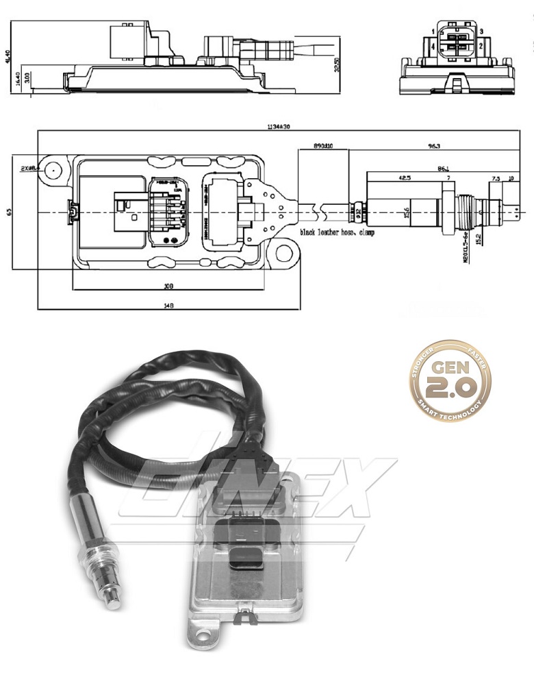 Snímač výfukových plynů NOx 1134mm za katalyzátor DAF XF Euro 6