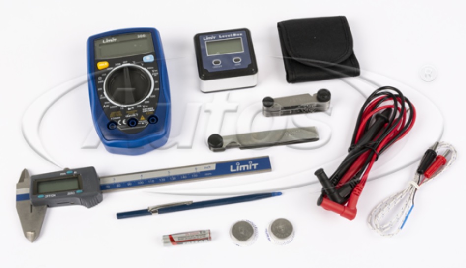 Sada měřidel - digitální multimetr/ úhloměr/ štěrbinové měřidlo/ závitoměr/ posuvka