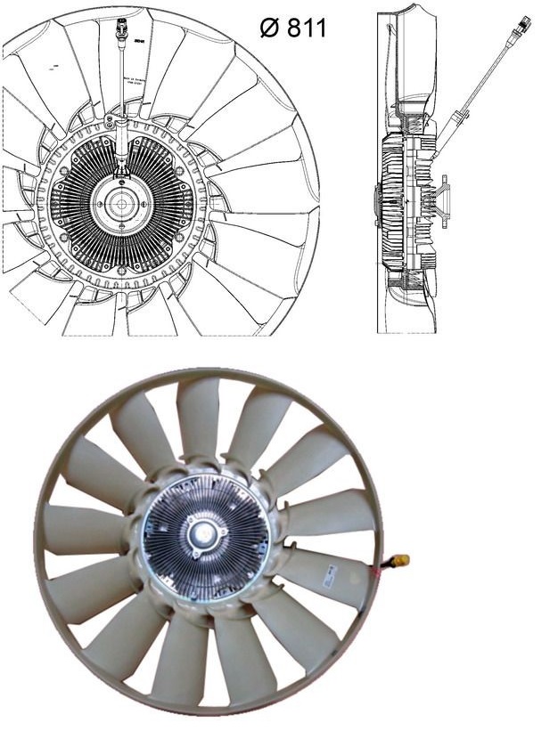 Viskospojka s ventilátorem pr.811mm/ 13 lopatek MAN TGA od 04.2000, TGS/TGX od 09.2007