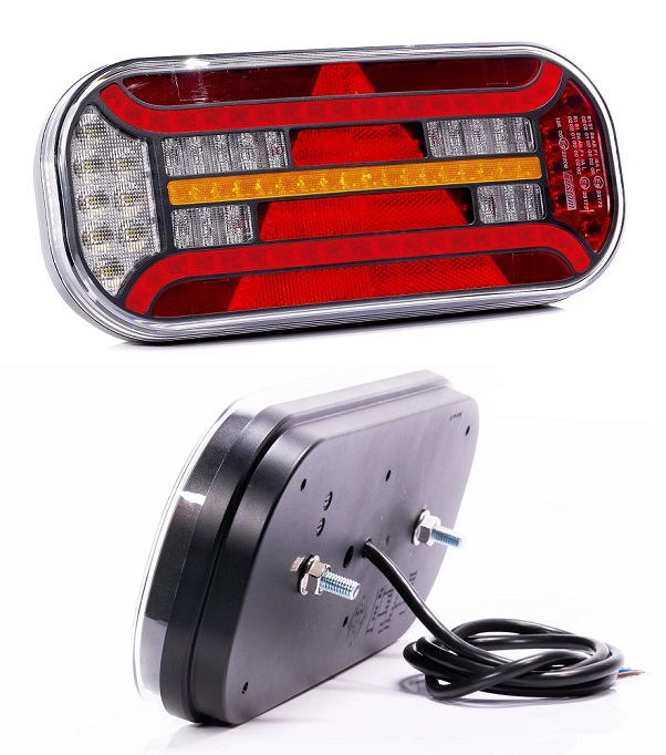 Svítilna zadní 6-dílná P 12V/24V LED, s osvětlení SPZ s trojúhelníkem, kabel 1m