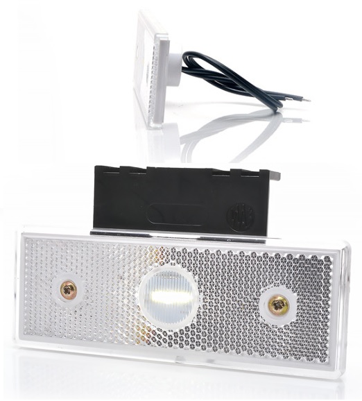 Svítilna poziční 12V/24V LED bílá s odrazkou a držákem 90°, kabel 0,22m