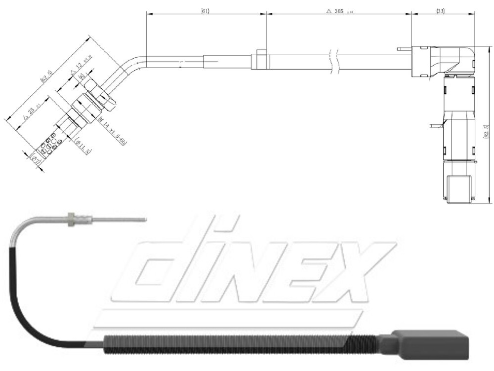 Snímač teploty výfukových plynů RVI C/D/K/T; VOLVO FMX,FH,FM D11C330-DTI8-122HS Euro 6