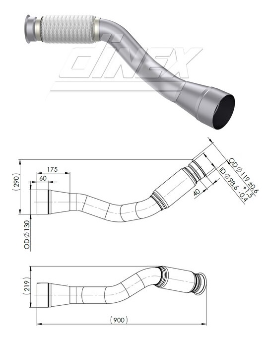Trubka výfuku s pružným dílem 900mm MERCEDES Actros MP4 Euro 6