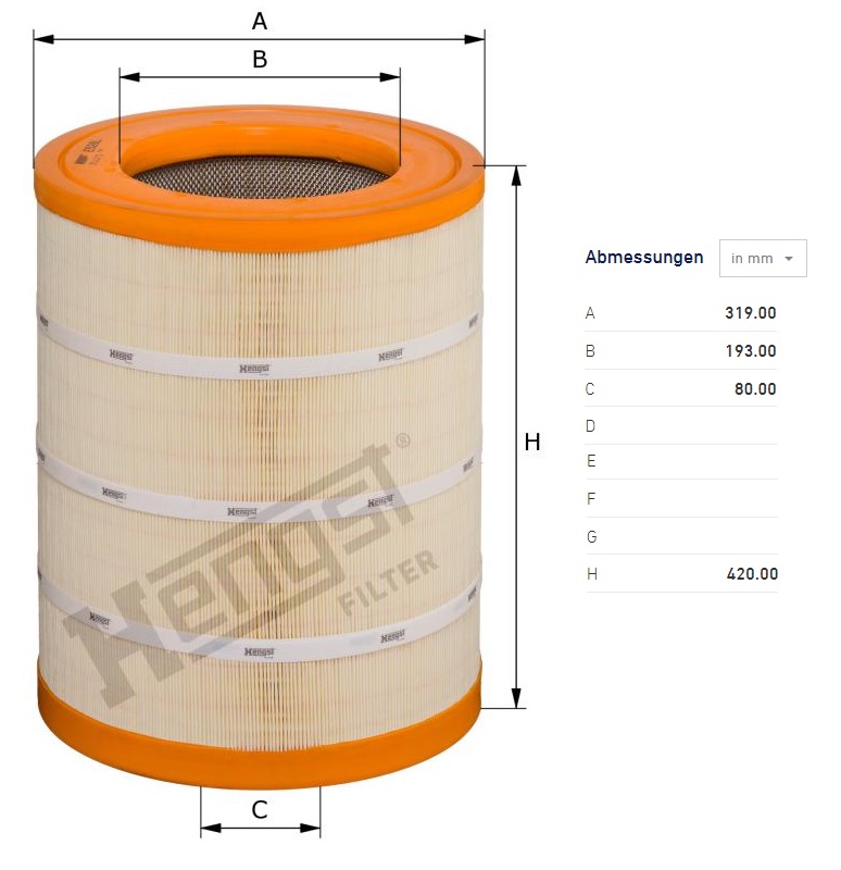 Filtr vzduchu RVI Gama T, VOLVO FM, FMX od 09.2005, FMX 2 Euro 6 od 04.2012