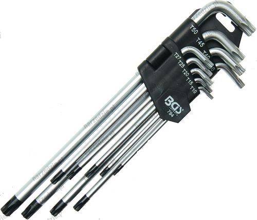 Klíč TORX 90° - sada 9 ks T10, T15, T20, T25, T27, T30, T40, T45, T50/ délka 90-225mm
