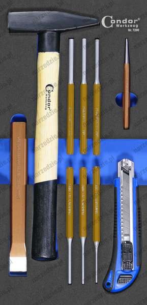 Sada nářadí do vozíku - kladivo 500g/razníky 3,4,5,6,7,8mm/dláto 24mm, 10 ks