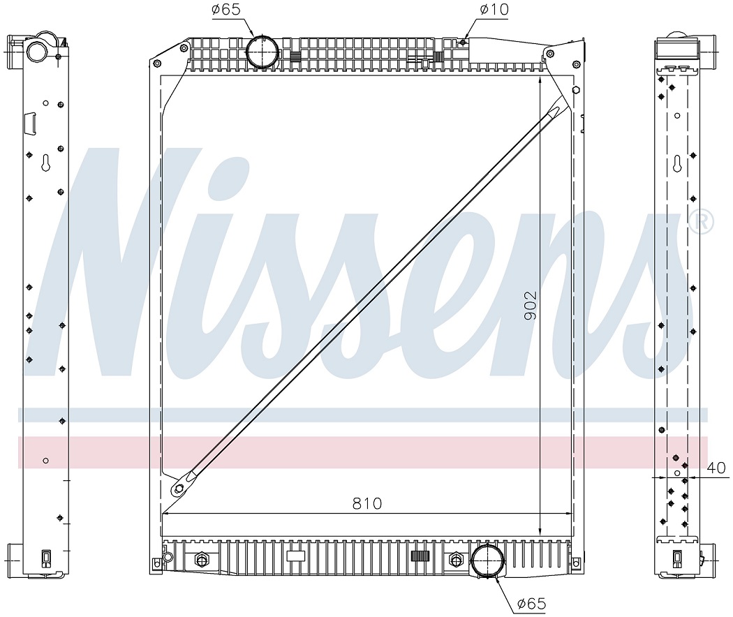 Chladič vody 902x810x40 s rámem MERCEDES Actros MP2/MP3 