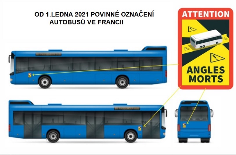 Nálepka "MRTVÝ ÚHEL" - "ANGLES MORTS" 250x170 pro autobusy do Francie