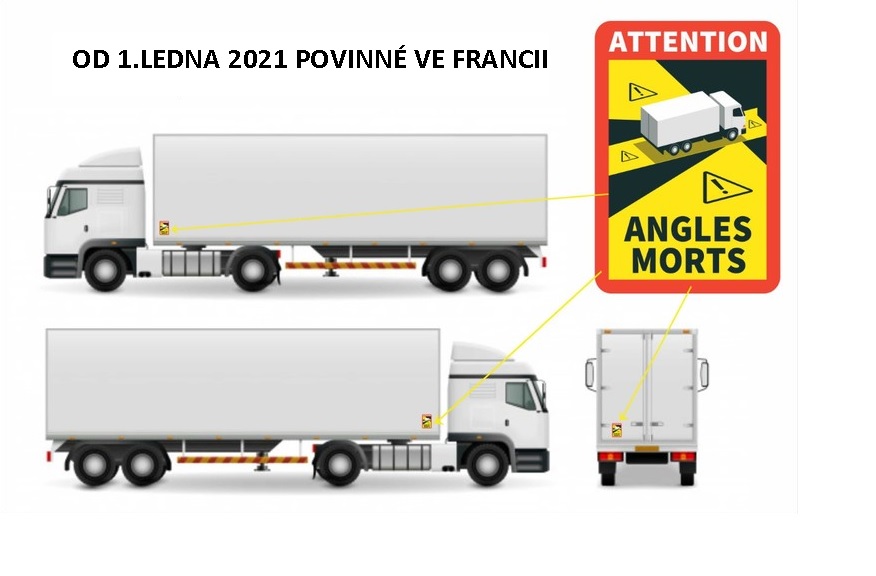 Nálepka "MRTVÝ ÚHEL" - "ANGLES MORTS"  250X170mm na plachty a pevný podklad
