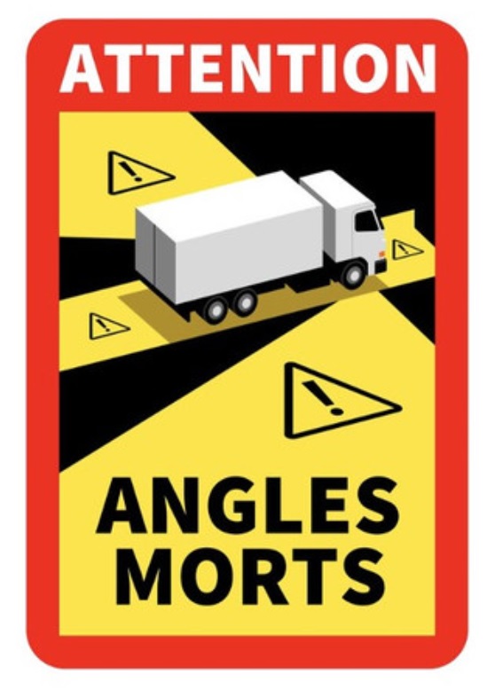 Nálepka magnetická "MRTVÝ ÚHEL" - "ANGLES MORTS" 250x170 pro autobusy do Francie