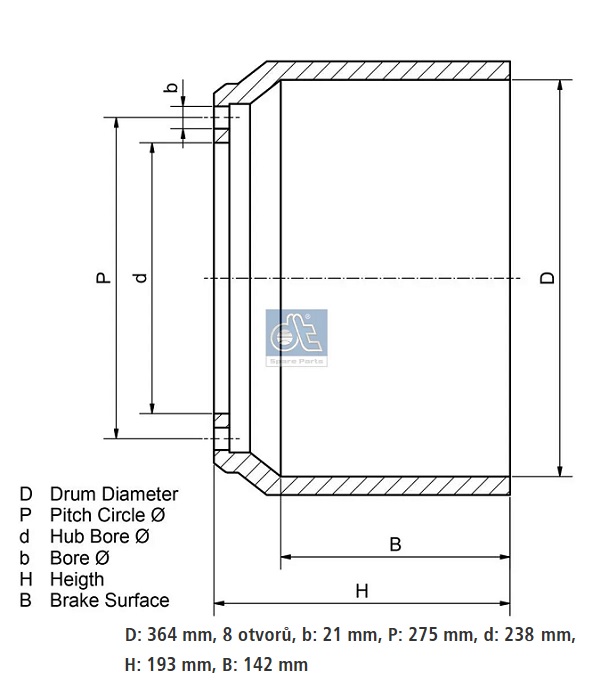 Buben brzdový 364x193 PN MERCEDES 1314 K/1317 L/LS/S 
