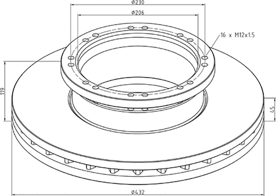 Kotouč brzdový 432x15x119 PN MAN TGA do 2014, TGM do 2022, TGS/TGX do 2021