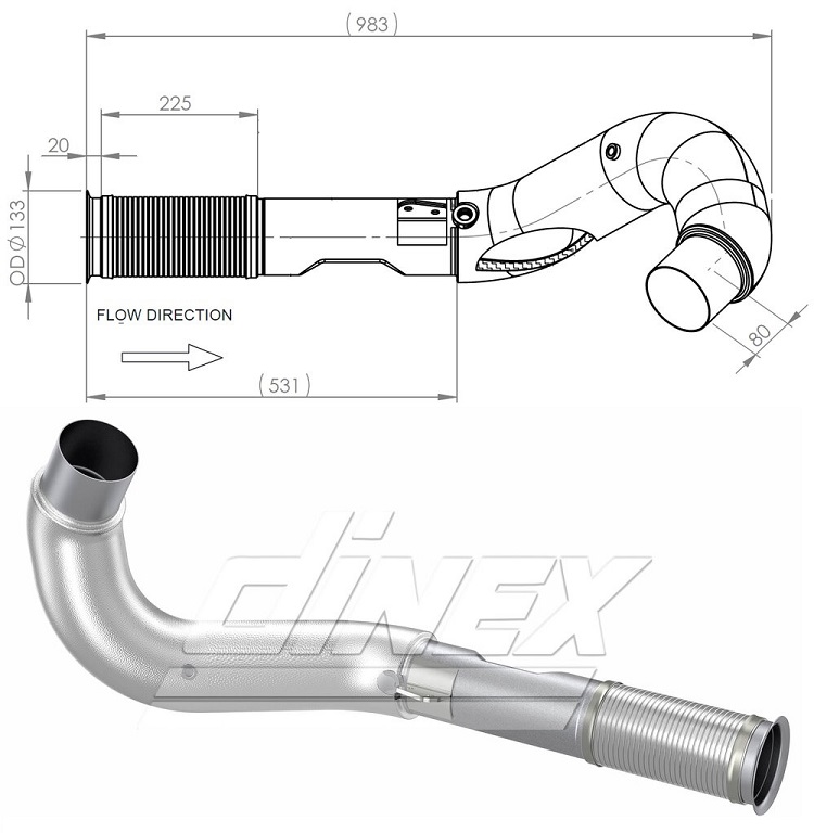 Truba výfuku s pružným dílem 983mm IVECO Stralis Euro 6 