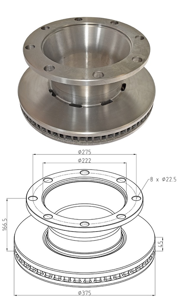 Kotouč brzdový 375x45x166,5 ZN RVI Midlum DXI5/7 od 1999