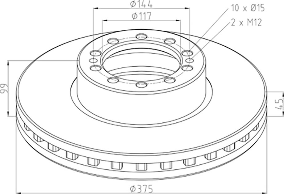 Kotouč brzdový 375x45x99 PN L/P RVI Midlum do 2006, DAF LF55, LF55 IV