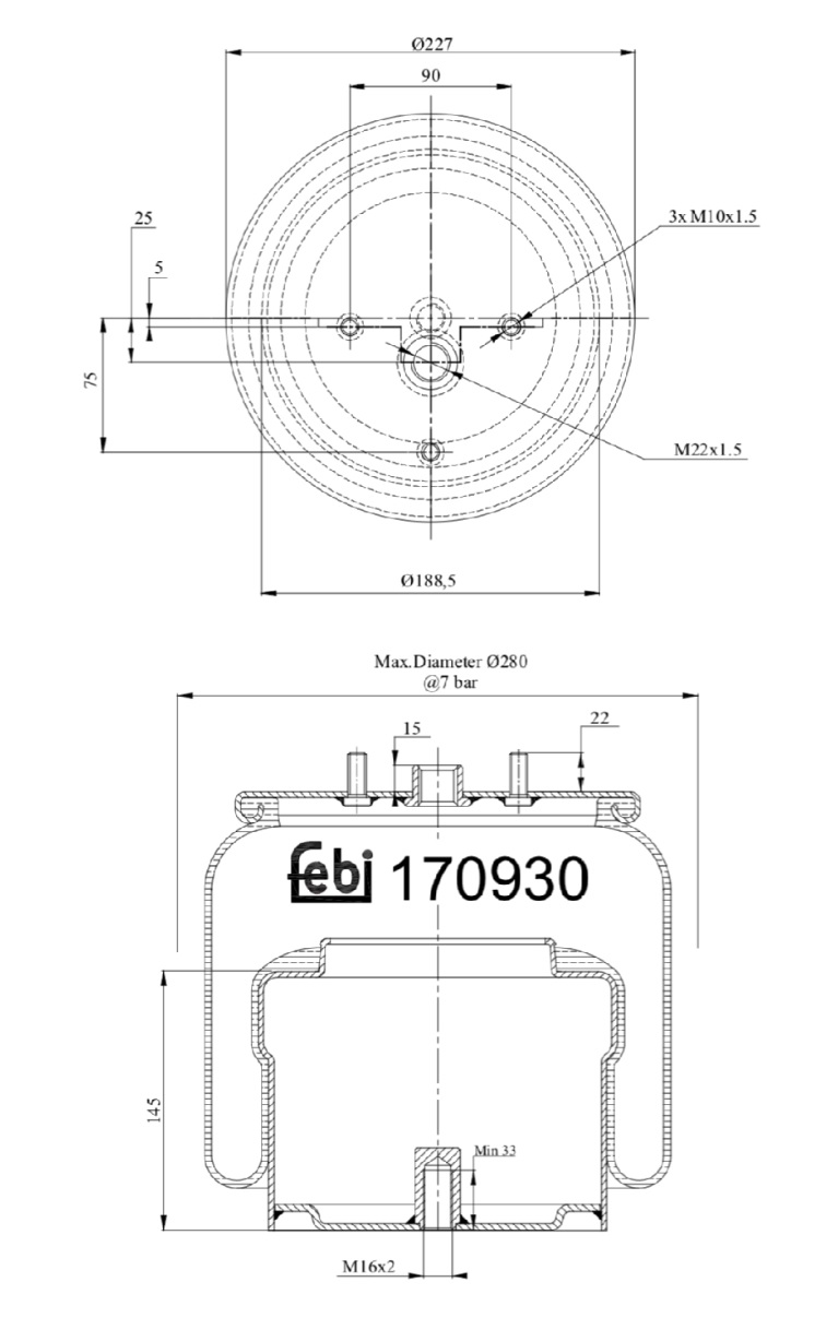 Vlnovec pérování kompletní - železný zvon PN DAF 75CF, 85CF, CF75 IV, CF85 IV, XF105, XF95