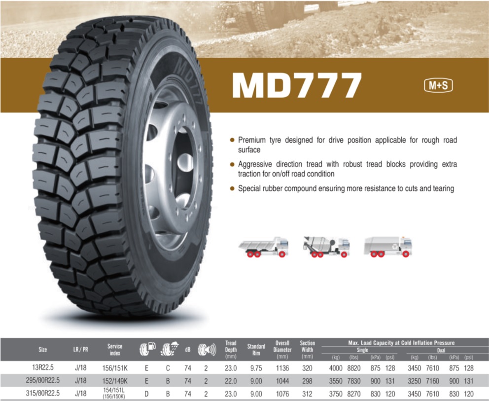 Pneumatika nákladní 315/80 R22,5" MD777 154/151L(156/150K) M+S 3PMSF TL/ univerzální