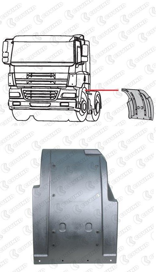 Blatník kabiny - zadní díl s vnitřní zástěrkou L DAF CF65, CF75, CF85, XF95, XF105, XF106