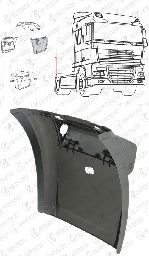 Blatník zadní - přední díl P DAF 106XF Euro 6 od 2012, XF105/CF Euro 6