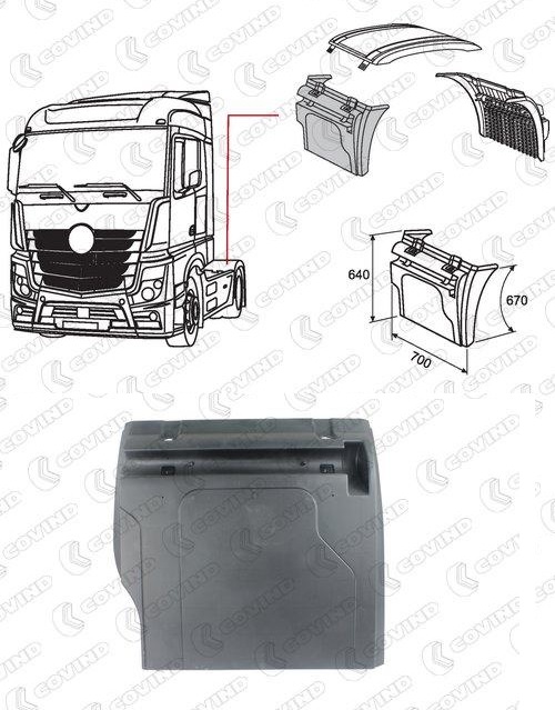 Blatník zadní L - přední díl MERCEDES Actros MP4 / Big Space, Giga Space/ Stream Space