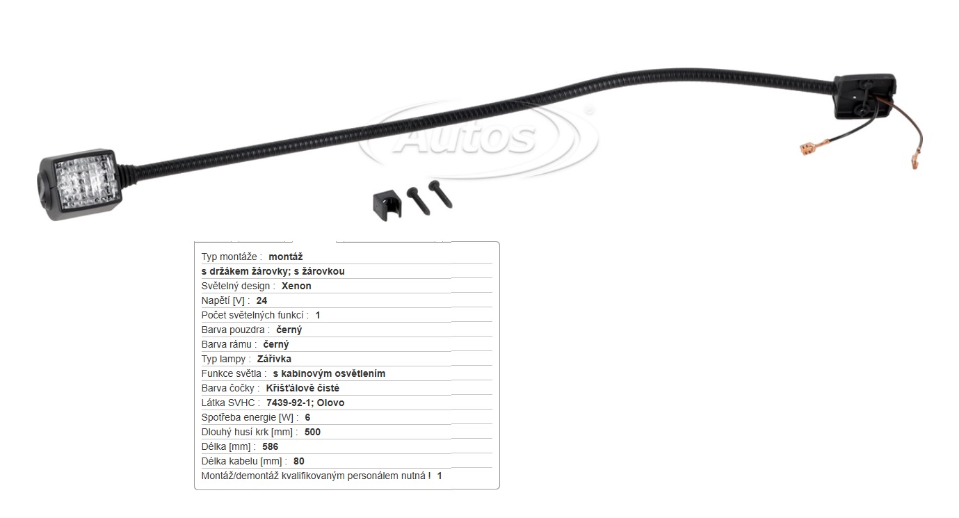 Lampička čtecí - interiérová pro pevnou montáž 24V/ 6W 