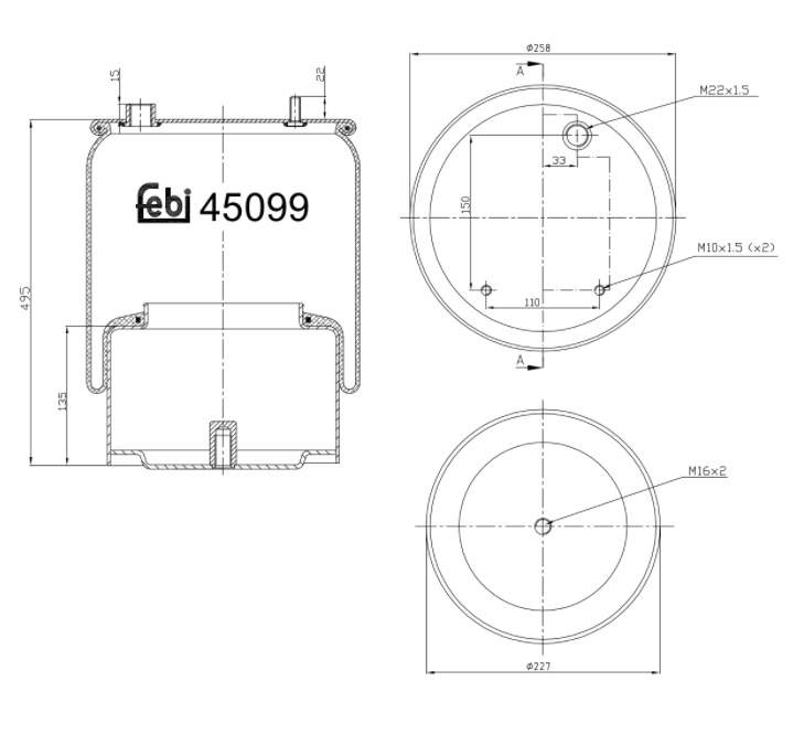 Vlnovec pérování kompletní - železný zvon ZN DAF CF65, CF75, CF85, XF95, XF105, LF45/55